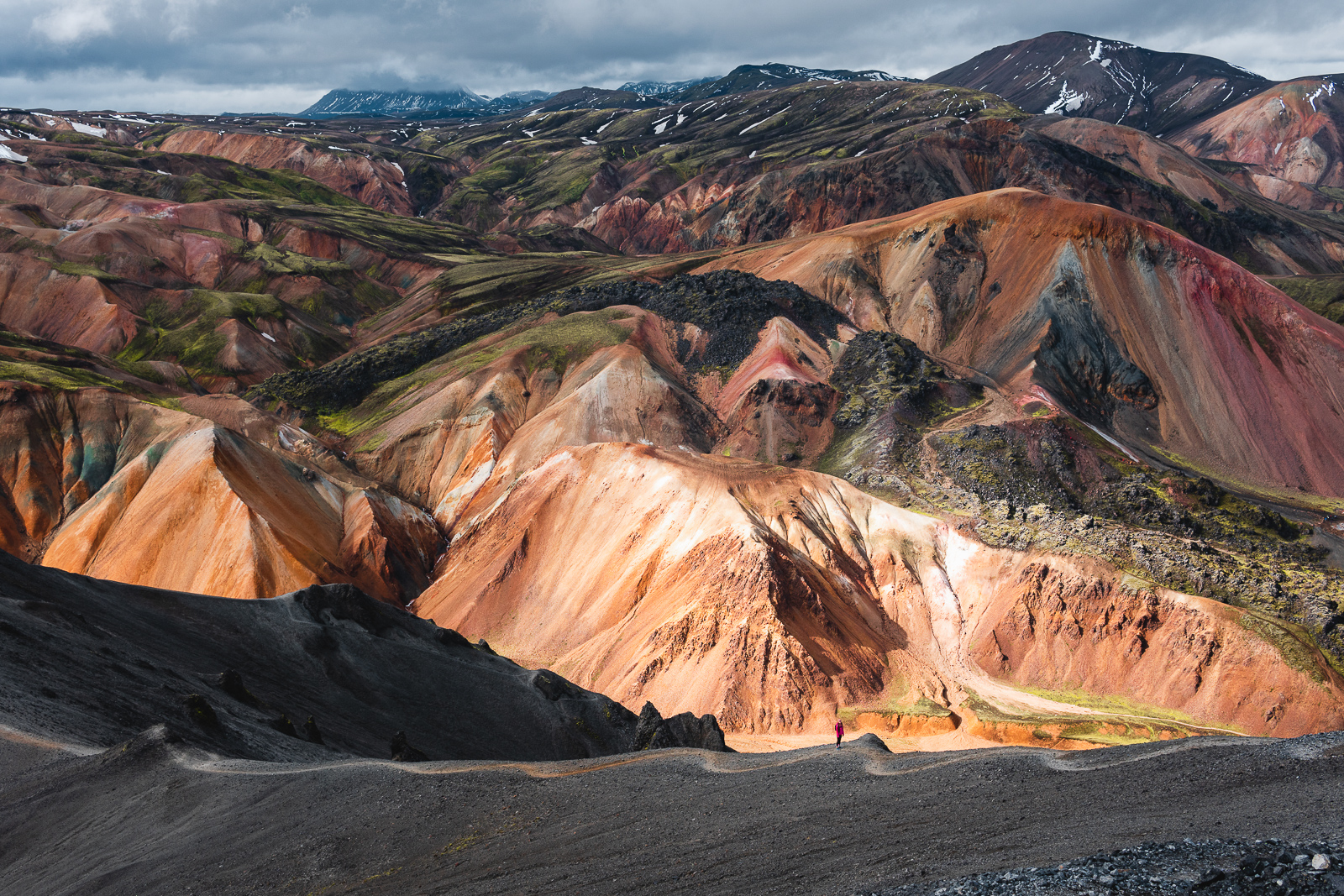 Wide view of the Landmannalaugar area – where the mountains can’t decide on a color, so they wear them all.