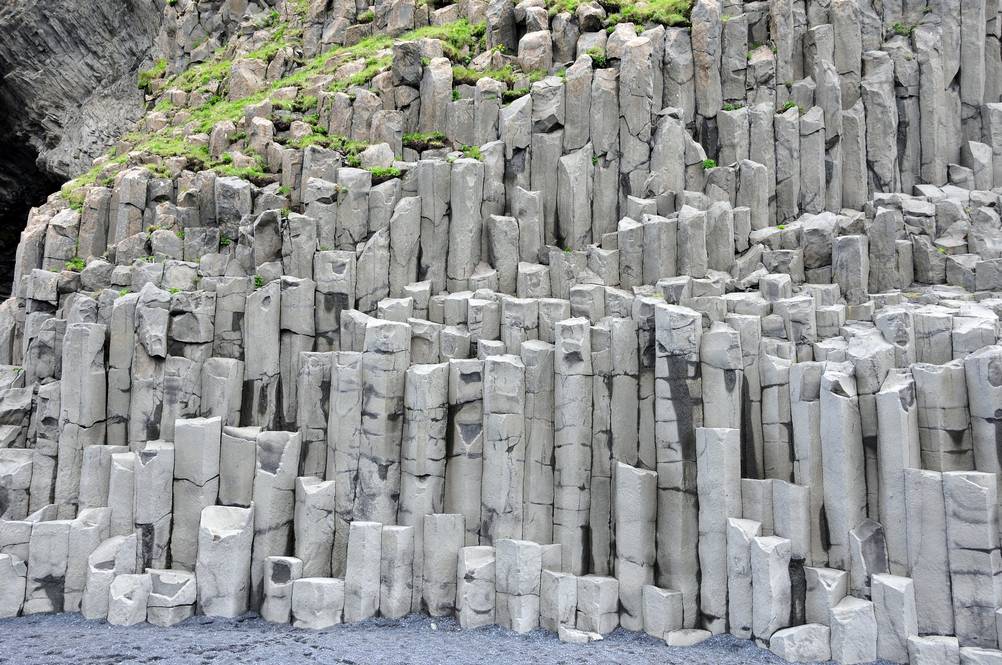 Basalt columns at Reynisfjara black sand beach in Iceland