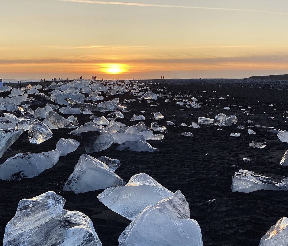 Sunset on the Diamond Beach in Iceland