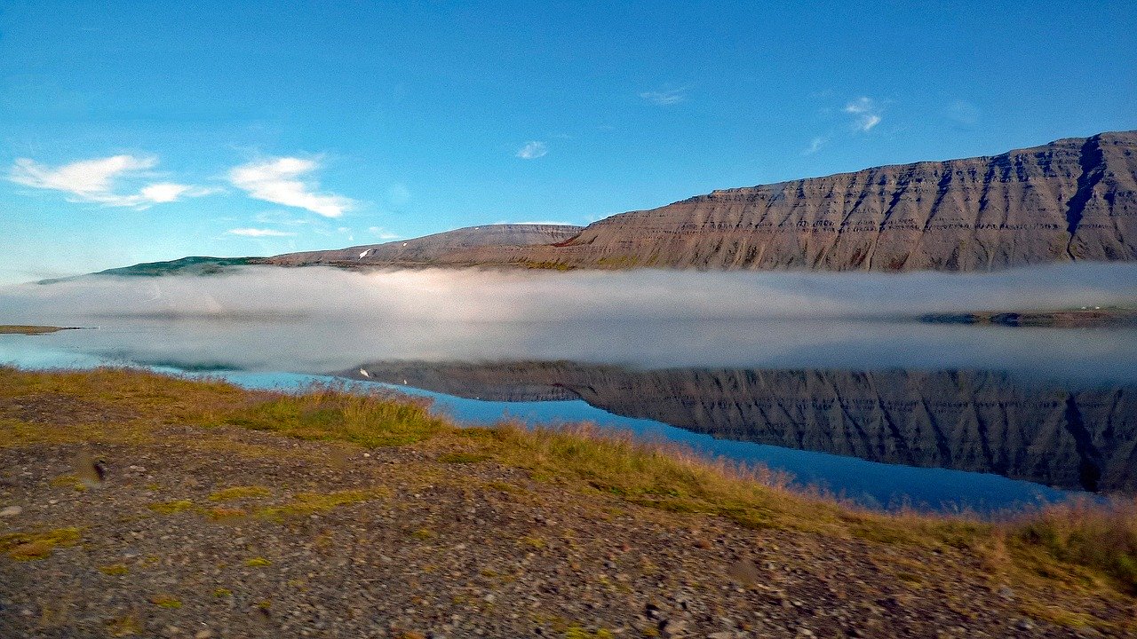 Westfjords in Iceland, mountains, water, ocean and clouds