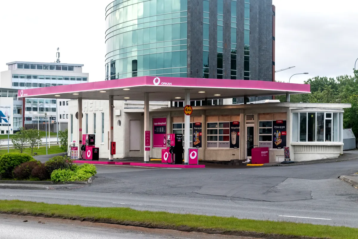 Orkan gas station in Iceland offering self service fuel, snacks and travel essentials for Iceland road trips.