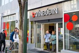 Outside a Vínbúðin, the only government-run liquor store in Iceland where you can legally buy alcohol.