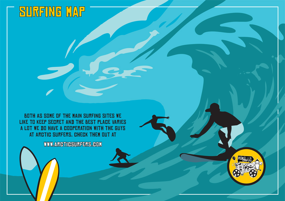 Surfing Map Iceland by Kuku Campers Rental Iceland