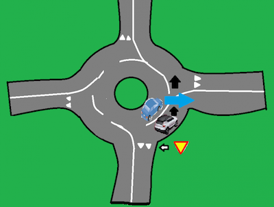 Roundabout Right of Way Diagram A simple graphic explaining how right of way works in an Icelandic roundabout.
